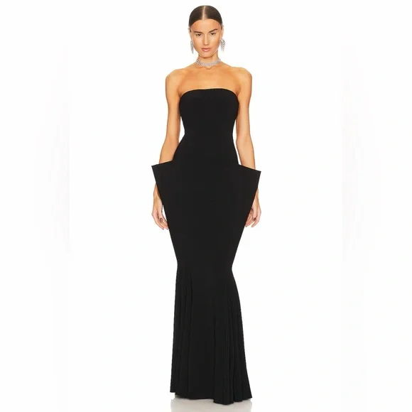 Norma Kamali Strapless Wing Fishtail Gown in Black - Picture 1 of 9